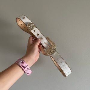 Western Belt | White and Gold with Croc detail